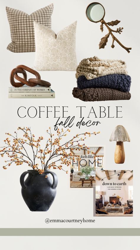 Fall Modern Decor, Coffee Table Fall Decor, Transitional Home Style, Table Fall Decor, Fall Coffee Table Decor, Scandinavian Home Design, Brown Sofa Living Room, Fall Coffee Table, Modern Vintage Decor