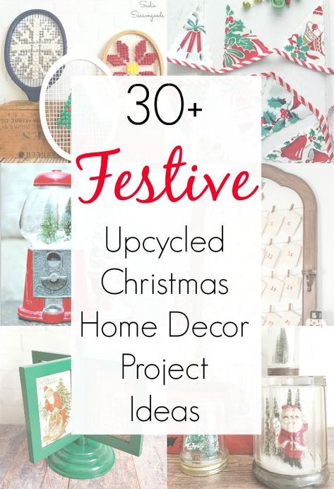 Looking to make some Christmas home decor projects this holiday season? Sadie Seasongoods has gathered the BEST upcycle Christmas decor craft projects in all the land into one handy collection that will surely inspire. From skis, to snowglobes, to lanterns and bells- all the repurposed Christmas decor ideas can be found at www.sadieseasongoods.com . Christmas Decor Craft, Upcycle Christmas, Upcycled Christmas, Thrift Store Decor, Upcycle Decor, Christmas Things, Christmas Home Decor, Upcycle Projects, Diy Holiday Decor