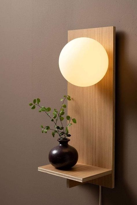 Diy Home Furniture, Wooden Furniture, 인테리어 디자인, Lamp Design, Home Deco, Bedroom Interior, The Wall, Home Interior Design, Bedroom Design