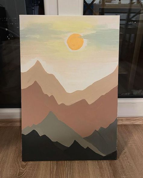 With love Eve on Instagram: "A touch of nature 🤎💚 #moutains #painting #art #paintings #nature #sunset #sunrise" Sunset Painting With Mountains, Simple Mountain Painting, Nature Canvas Painting, Mountain Silhouette, Sunrise Art, Sunrise Painting, Silhouette Painting, Simple Canvas Paintings, Sunset Painting