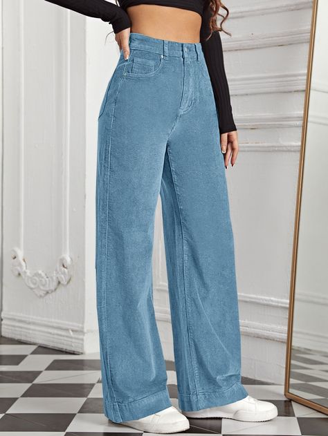 Blue Trousers Outfit, Corduroy Pants Women, Cord Trousers, Cords Pants, Trouser Outfit, Blue Trousers, Corduroy Pants, Pants Outfit, Bell Bottom Jeans