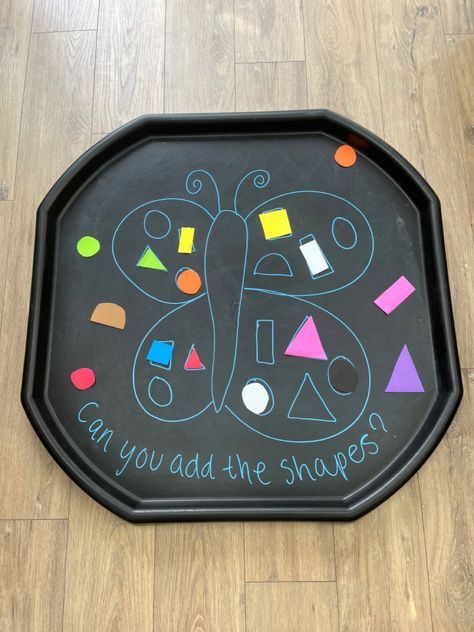 First Day Of School Tuff Tray Ideas, Minibeasts Eyfs Activities For Toddlers, Tiff Tray Ideas Eyfs, Tuff Tray Shape Activities, Early Years Art Activities, Easy Eyfs Activities, Insect Tuff Tray Ideas, Butterflies Eyfs Activities, Shapes Tuff Tray Ideas