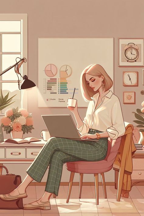 Woman working in the morning and drinking coffee illustration ✨ #wprime #wpimewebagency #illustrationwoman #illustationwomanworking Drinking Coffee Illustration, Boyfriend Jokes, Relationship Humor, Chihiro Y Haku, Coffee Illustration, Lifestyle Illustration, Art Gallery Wallpaper, Woman Illustration, Girly Art Illustrations