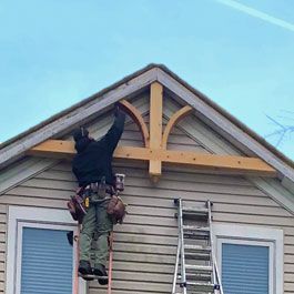 Cedar Bracket, Corbel, and Gable Ideas - Adding Cedar for Curb Appeal! Cedar Gable, Back House, Garage Pergola, Home Exterior Makeover, Front Porch Ideas Curb Appeal, Small Front Porches, Exterior Makeover, Casa Exterior, Exterior Remodel