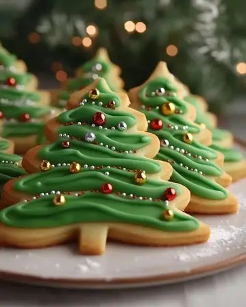 Christmas Tree Sugar Cookies bring festive fun with green royal icing and sparkly decorations. Perfect holiday treat! Make them today! Green Royal Icing, Christmas Sugar Cookie Designs, Christmas Tree Sugar Cookies, Tree Sugar Cookies, Royal Icing Christmas Cookies, Ginger Cookies Christmas, Christmas Sugar Cookies Decorated, Sugar Cookie Royal Icing, Sugar Cookie Icing