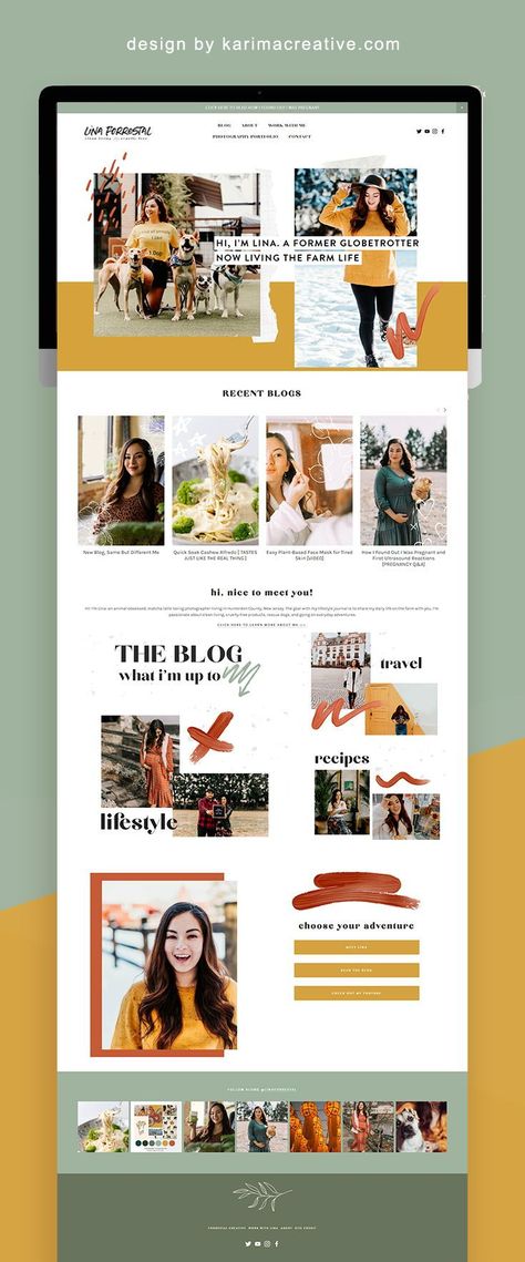#karimacreative Modern blog design: a custom Squarespace website design for a lifestyle blogger that combines custom patterns, logo design and more #squarespace Blog Website Inspiration, Personal Blog Design, Lifestyle Blog Design, Blog Website Design, Squarespace Web Design, Creative Website Design, Modern Website Design, Squarespace Design, Creative Website