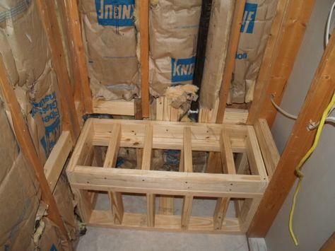 Shower Bench -- Block vs Frame - Ceramic Tile Advice Forums - John Bridge Ceramic Tile Built In Shower Bench, Shower Bench Built In, Diy Bathroom Reno, Narrow Closet Design, Diy Tile Shower, Shower Pan Tile, Bathroom Construction, Master Suite Bathroom, Sauna Design