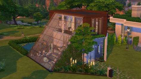 Triangle House, Contemporary House Exterior, Sims 4 House Design, Casas The Sims 4, Sims House Plans, Sims House Design, Glass Roof, Sims 4 Build, House Roof