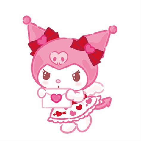 Sanrio Valentines Day Pfp, Kuromi Valentines, Valentines Pfp, Sanrio Pictures, Sanrio Pfps, Pink Kuromi, Kuromi Pink, Hello Kitty Valentines, Kuromi Wallpaper