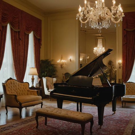 ⚠️LINK IN BIO⚠️ A sophisticated vintage parlor with elegant sofas, antique furniture, and a grand piano, exuding timeless charm and grace. #Parlor #Vintage #Elegant #AntiqueFurniture #GrandPiano Black Grand Piano, Vintage Parlor, Piano Aesthetic, Piano Jazz, Antique Piano, Georgian Interiors, Victorian Interiors, Piano Room, Jazz Piano