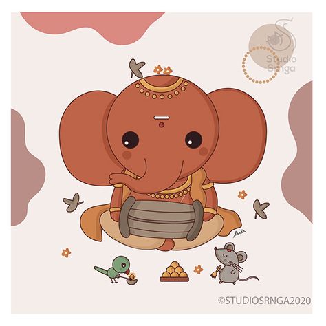 Playing Musical Instruments, Ganesha Drawing, Teaching Business, Indian Illustration, Baby Ganesha, Ganesh Art, Lord Ganesha Paintings, Ganesh Images, Kawaii Illustration