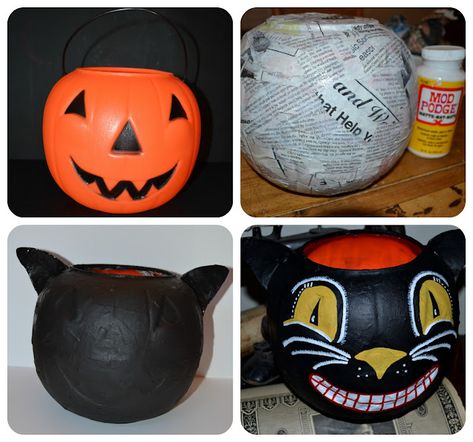 Pumpkin Diy, Hallowen Ideas, Halloween Folk Art, Halloween Buckets, Plastic Pumpkins, Halloween Crafts Decorations, Primitive Halloween, Vintage Halloween Decorations, Fall Halloween Crafts