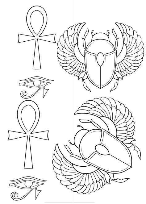 Egyptian Symbols Drawings, Egyptian Scarab Drawing, Egyptian Line Art, Egyptian Art Drawing Symbols, Heiroglyphics Art Tattoo, Pharoah Egyptian Drawing, Osiris Drawing, Egypt Art Drawing, Sumerian Tattoos