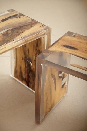 Encased wood table. Really need to find out how to apply acrylic or resin without crating bubbles of distortions, for the other table projects. Timber Table, Resin Furniture, Into The Woods, Furniture Inspiration, Nesting Tables, Interior Furniture, Wooden Tables, Wood Design, 인테리어 디자인