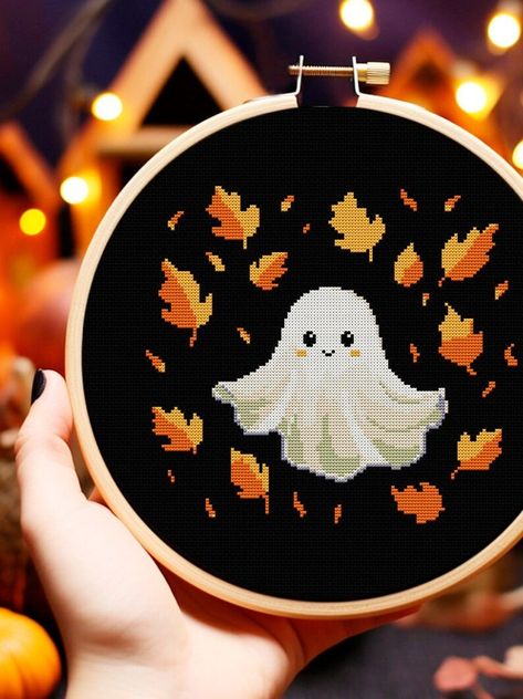 Cute Ghost Small Cross Stitch Pattern PDF Spooky Fall Easy - Etsy Cross Stitch Spooky, Spooky Cross Stitch, Autumn Embroidery, Spooky Fall, Halloween Cross Stitch Patterns, Small Cross Stitch, Halloween Cross Stitches, Modern Fall, Cute Cross Stitch