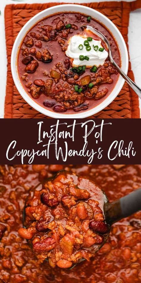 Wendy’s Copycat Chili Instant Pot, Wendy’s Chili Instant Pot, Wendy's Chili Recipe Copycat Instant Pot, Instant Pot Wendys Chili Recipe, Wendys Chili Recipe Instapot, Pressure Cooker Chili Recipes, Instant Pot Copycat Recipes, Chilli Instant Pot Recipe, Wendys Chili Recipe Easy