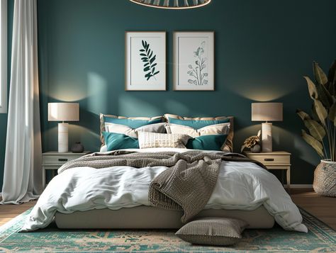 50+ Teal Bedroom Ideas for Home Decoration and Design Inspiration – CreativeBooster Jade Green Bedroom, Bedroom Ideas Industrial, Teal Bedroom Designs, Wall Paint Inspiration, Teal Bedroom Ideas, Teal Bedroom Decor, Bedroom Teal, Modern Bedroom Colors, Teal Rooms