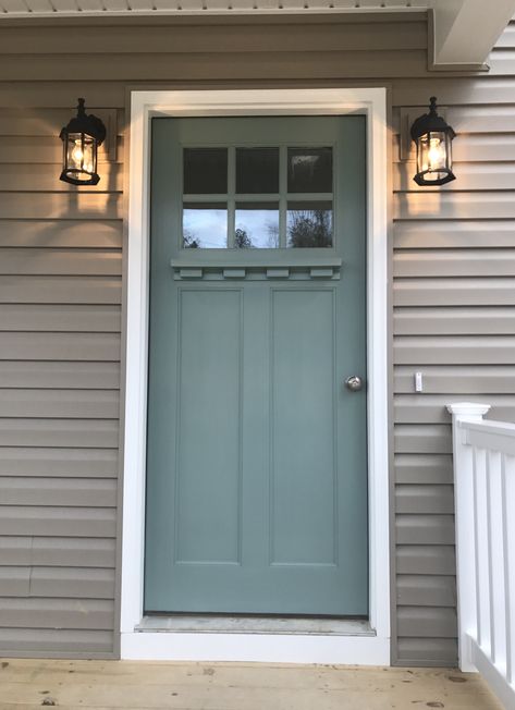 Sherwin Williams- Blue Seagrass Tan Siding, Green Front Door, Tan House, Blue Front Door, House Paint Color Combination, Front Door Paint Colors, Door Colors, Exterior House Paint Color Combinations, Door Paint Colors