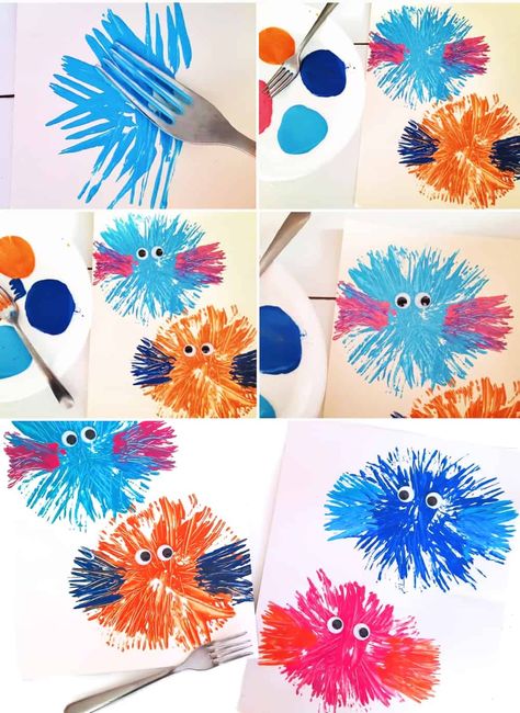 Fork Puffer Fish Craft, Diy Puffer Fish, Puffer Fish Craft Preschool, Clownfish Craft, Puffer Fish Craft, Pufferfish Craft, Puffer Fish Art, Fish Crafts Preschool, Fork Crafts