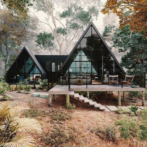 Triangle House, A Frame House Plans, A Frame Cabin, A Frame House, Tiny House Cabin, Modern Cabin, Cabin Plans, Cabin Design, Forest House