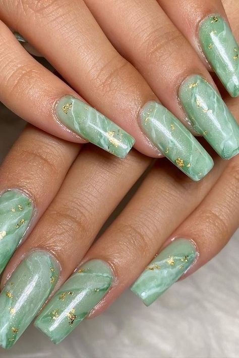 Jade Green Nails Acrylic, Jade Green Nails, Green Nails Acrylic, Water Shadow, Gold Holiday Nails, Disney Nail Decals, Nails Board, Gold Gel Nails, Nail Artwork