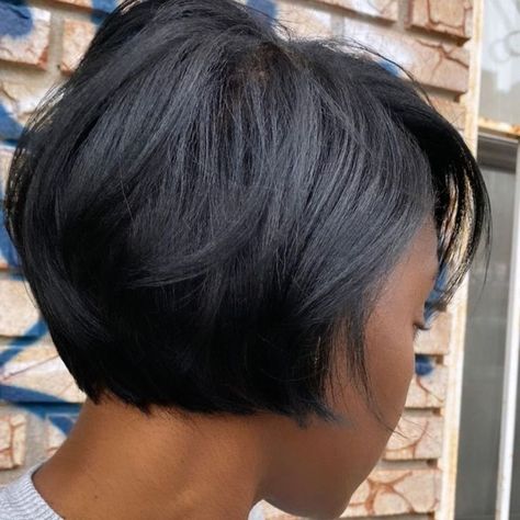 Green Business Attire Women, Side Parted Pixie Bob, Pixie Haircut For Full Faces, Aline Bob Black Women, Women Short Bob Hairstyles, Short A Symmetrical Bob, Short Bob Relaxed Hair, Bob Hair Cuts For Black Women, Medium Bob Hairstyles For Thick Hair