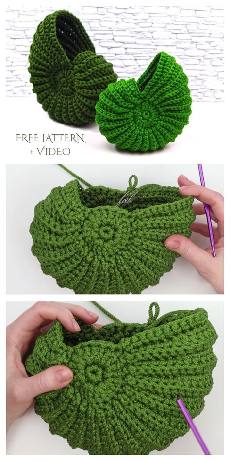 Spiral Shell Free Crochet Patterns + Video - DIY Magazine Shell Spiral, Spiral Crochet, Crochet Free Patterns, Crochet Basket Pattern Free, Spiral Shell, Confection Au Crochet, Diy Magazine, Crochet Diy, Crochet Stitch