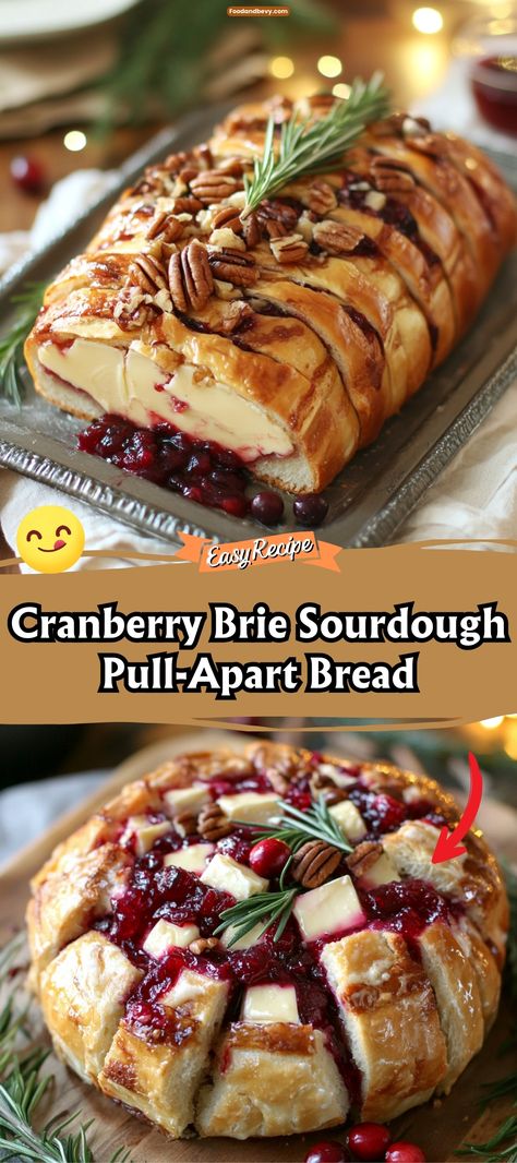 Cranberry Brie Sourdough Pull-Apart Bread Cranberry Brie Sourdough Pull, Cranberry Brie Pull Apart Sourdough Bread, Savory Christmas Baked Goods, Cranberry Brie Pull Apart Bread Delish, Sourdough Appetizer Ideas, Pumpernickel Cocktail Bread Appetizers, Cranberry Brie Sourdough Pull-apart Bread Recipe, Sourdough Bread Charcuterie Board, Cranberry Brie Sourdough Pull Apart