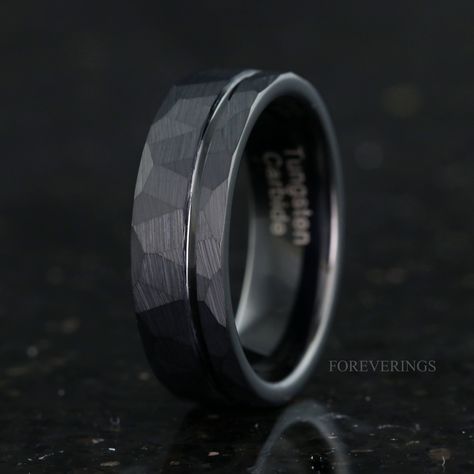 Mens Black And Diamond Wedding Band, Black Hammered Wedding Band, Men Tungsten Wedding Band, Mens Tungsten Wedding Bands, Groom Wedding Band, Mens Wedding Bands Black, Wedding Band Black, Hammered Wedding Bands, Mens Wedding Bands Tungsten