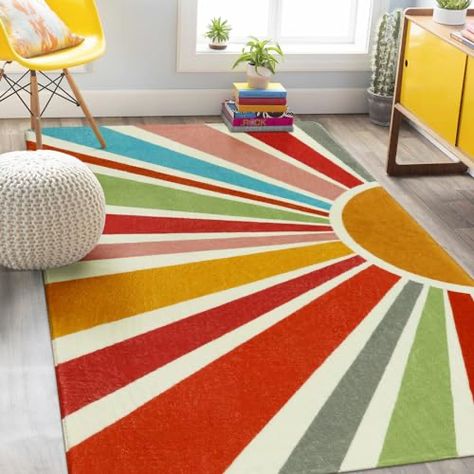 Playroom Color Scheme, Playroom Gym, Kids Room Rainbow, Classroom Rugs, Rug For Kids Room, Sofa Bed Frame, Sun Pattern, Play Rug, Office Dining Room