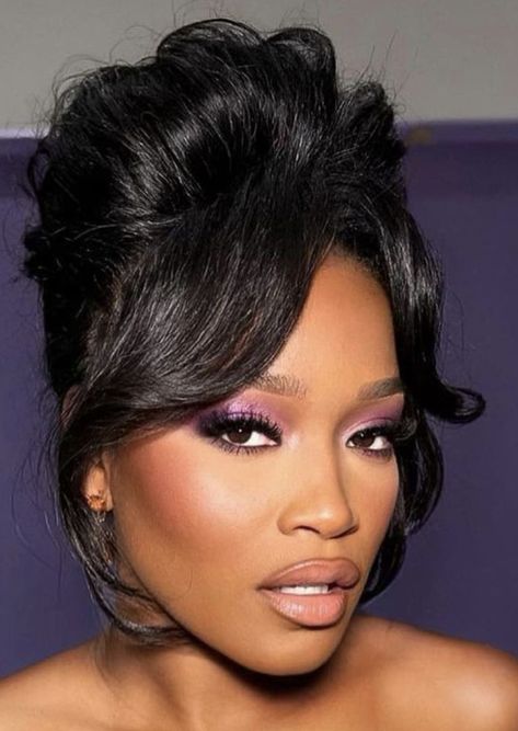 Keke Palmer Updo, Diy French Roll Hair, Keke Palmer Hairstyles, Masquerade Hairstyles With Mask, Messy Updo Black Women, Cornrow Pony, Bride Long Hair, Candy Hairstyles, Hair Mother Of The Bride