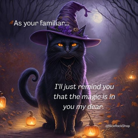 As your familiar, I’ll remind you that the magic is in you my dear. #NiceRockShop #magic #witchystuff #blackCat #cat #witch #PaducahKY #MyPaducah Cats Witchcraft, Witches Grimoire, Black Cat Magic Witch, Witch With Black Cat, Cat Wearing Witch Hat, Witch With Black Cat Art, Cat Magic, Magic Cat, Pagan Witch