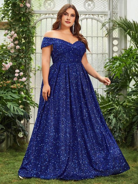 Plus Off Shoulder Sequin Formal DressI discovered amazing products on SHEIN.com, come check them out! Quinceanera Dance, Blue Plus Size Dresses, Uzun Boy, Cocktail Dress Maternity, Plus Size Lace Dress, Plus Size Sequin Dresses, Plus Size Maternity Dresses, Maternity Evening Dress, Maternity Bridesmaid Dresses