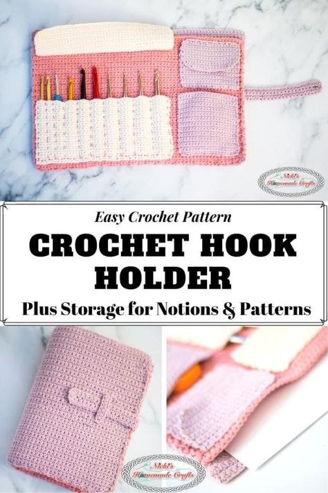 Crochet Hook Holder Pattern, Crochet Hook Storage, Crochet Hook Holder, Crochet Organizer, Easy Designs, Crochet Hook Case, Bags Patterns, Crocheted Bags, Crochet Case