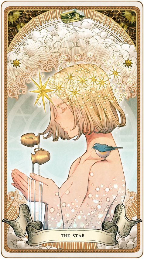 Tarot Cards Art Illustration, The Star Tarot, Astro Tarot, Tarot Cards Art, Tarot Art, Digital Watercolor, Illustration Character Design, Art Reference Photos, Tarot Card