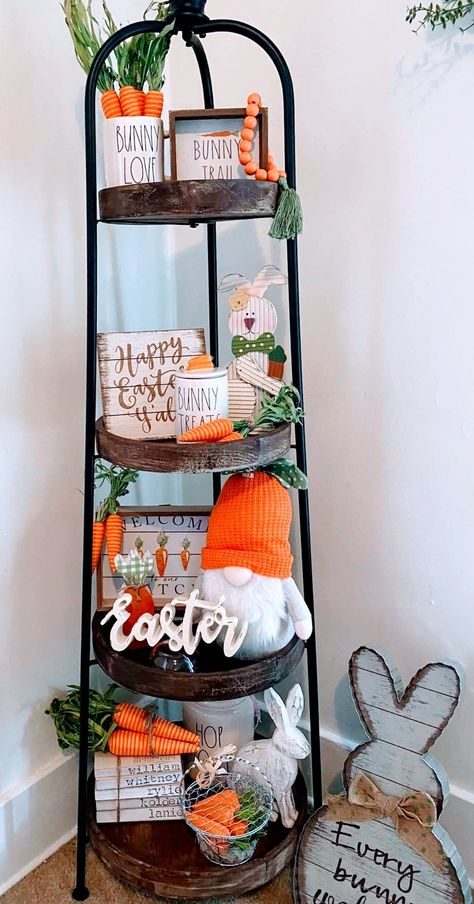 Hobby Lobby Spring 2024, Spring Shelf Decor Ideas, Hobby Lobby Easter Decor, Hobby Lobby Shelf Decor, Easter Entryway Decor, Dollar Tree Easter Crafts, Cube Decor, Corner Stand, Tiered Shelf