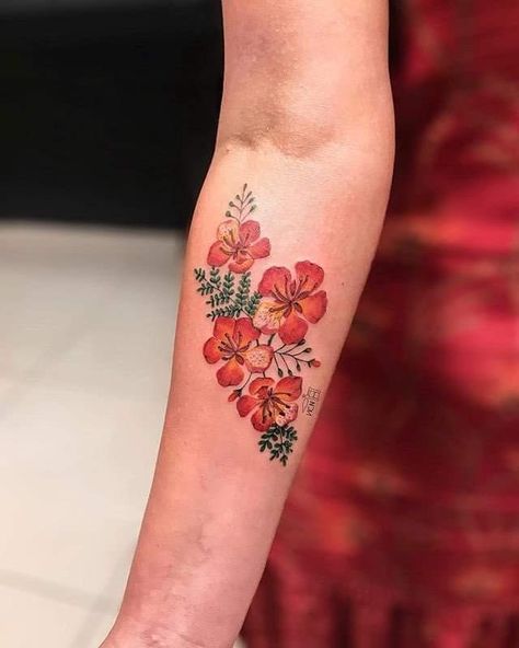 Delonix Regia, Red Ink Tattoos, Hand Painted Sarees, Tattoo Illustration, Spine Tattoos, Maria Clara, Dog Tattoo, Tree Tattoo, Couple Tattoos