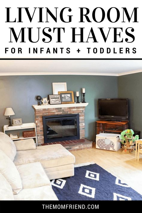 Toddler Friendly Family Room, Toddler Friendly Living Room Ideas, Newborn Living Room Set Up, Kid Proof Living Room, Baby Living Room Set Up, Baby Proof Living Room, Baby Friendly Living Room, Toddler Friendly Living Room, Infant Play Area In Living Room