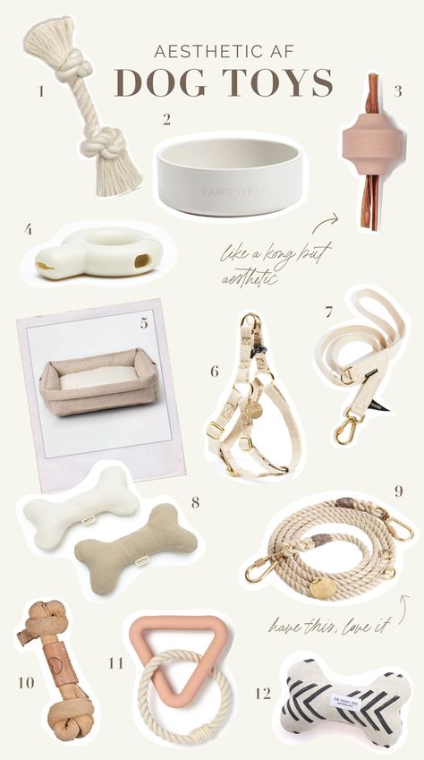 Here is a round up of some of my favorite aesthetic AF dog toys for your home. Perfect for playing, walking and eating without adding too much color to your neutral space, ya know? Cute Puppy Stuff Products, Minimalist Dog Supplies, Aesthetic Things For Your Dog, Pet Ideas Dogs, Aesthetic Dog Corner, Cavapoo Accessories, Neutral Pet Aesthetic, Neutral Dog Toys, Aesthetic Puppy Accessories