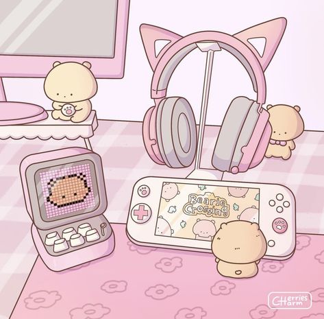 Anime Video Game Aesthetic, Kawaii Watch Face, Pink Digital Aesthetic, Cute Ipad Icons, Cute Gaming Wallpaper, Cute Gaming Aesthetic, Cute Procreate Drawings Easy, Pink Video Game Aesthetic, Game Designer Aesthetic