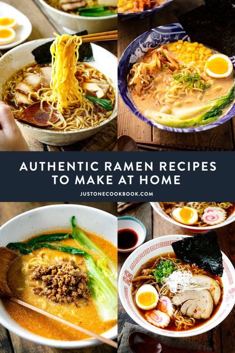 Easy and Authentic Ramen Recipes You Can Make at Home • Just One Cookbook Ramen Recipes Tonkatsu, Soup Base For Ramen, Ramen Base Recipe, Japanese Ramen Recipes, Authentic Ramen Recipes, Homemade Ramen Recipes, Shoyu Ramen Recipe, Tantanmen Ramen Recipe, Ramen Vegetarian