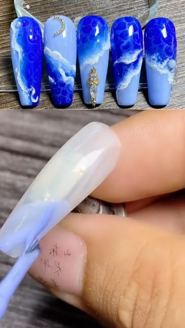 Sea nails created by blooming gelseanails oceannails beachnails bluenails bloominggelart nailhacks nailideas prettynails naildesigns summernails Pool Nails, Bubble Nails, Blooming Gel, Quick Nail Art, Wave Nails, Sea Nails, Fancy Nail Art, Art Deco Nails, Diy Acrylic Nails