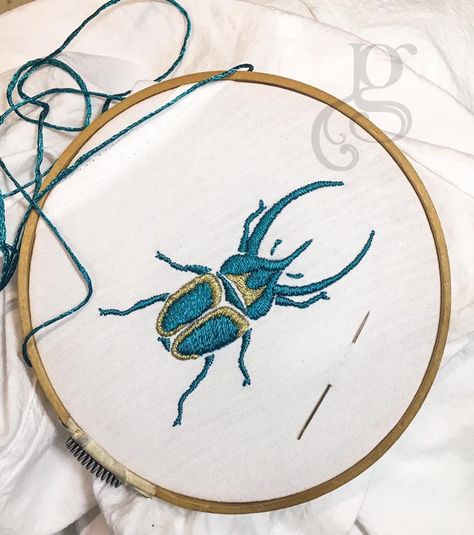 Beetle Embroidery Pattern, Embroidery Beetle, Embroidery Bugs, Embroidered Beetle, Beetle Embroidery, Urban Threads Embroidery, Bug Embroidery Designs, Bugs Embroidery, Modern Hand Embroidery Patterns