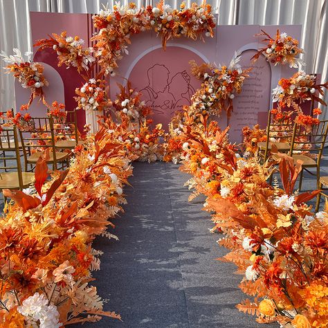 Black And Orange Wedding Theme, Orange Weddings, Orange Wedding Themes, Event Booth Design, Orange Theme, Burnt Orange Weddings, Event Booth, Creative Event, Ceremony Decor