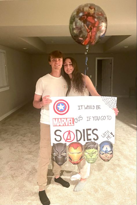 Marvel Dance Proposals, Sadies Sign Ideas, Marvel Hoco Proposals, Sadie Hopkins Proposal, Saides Proposals Cute, Sadie’s Dance Proposal Ideas, Marvel Promposal, Cute Sadies Proposals, Sadies Proposals Ideas Boyfriends