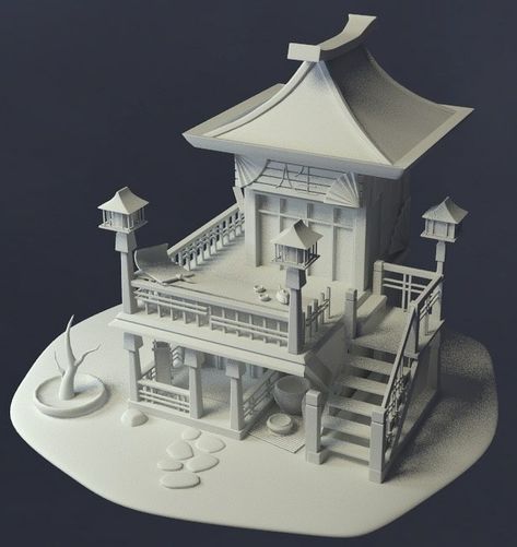 ArtStation - Japanese house 3D, Svetlana Kalapa Blender 3d Building, Stylized House, Japanese Exterior, Fantasy Buildings, Asian House, Japanese Village, Japanese Shrine, 3d Concept, Building Concept