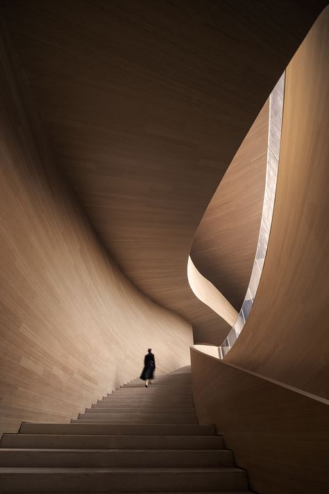 Art museum by CSD Design features curvaceous volume and roof inspired by the flower of Chengdu Contemporary Ceiling Design, Art Museum Architecture, Contemporary Museum, Museum Interior, Concept Models Architecture, World Architecture, Stairs Architecture, Sacred Architecture, H Design