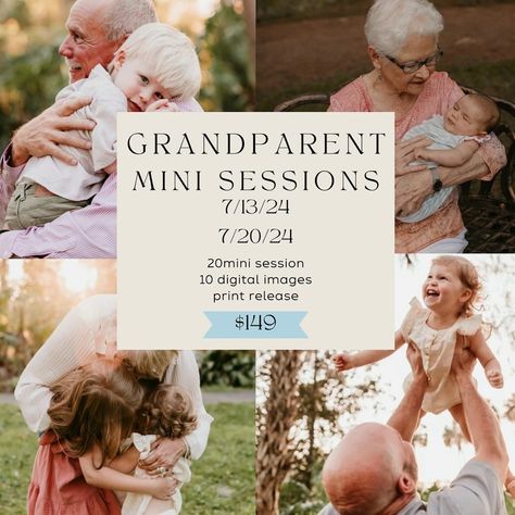 Introducing the Grandparents Mini Sessions! Celebrate the special bond between grandparents and grandchildren with a dedicated photoshoot capturing the love they share. These 20 minute sessions are designed to be fun, relaxed, and heartwarming, resulting in beautiful, candid photos that will be treasured for generations. Perfect for creating lasting memories, these mini sessions are a wonderful gift idea for any occasion, but even more perfect for Grandparent’s Day in September. Available d... Days In September, Mini Session, Mini Sessions, Story Ideas, Grandchildren, Digital Image, Print Images, Celebrities, Quick Saves