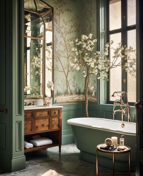 Victorian Tiles Bathroom, Baie Vintage, Aesthetic Interior Design, Interior Design Per La Casa, Bad Inspiration, Bathroom Design Luxury, Green Bathroom, Bathroom Layout, Bathroom Wall Decor