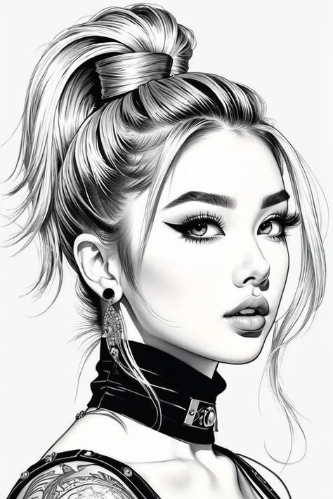 ai pictures Portrait Drawing Tips, Female Face Drawing, Detailed Artwork, Nose Drawing, Adult Coloring Designs, Traditional Tattoo Design, Hilarious Photos, Pretty Backgrounds, Beauty Art Drawings